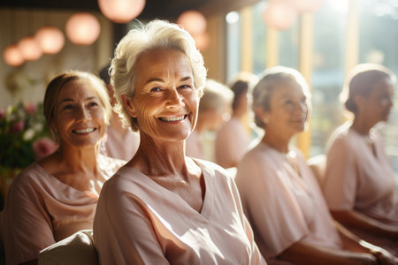 Senior women in spa wellness club, futuristic REJUVENATION medicine and therapy, eye skin maskの素材