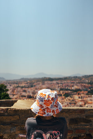 Scenic city view from a charming hilltop vantage point.の写真素材