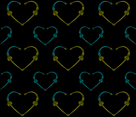 Seamless black pattern with hearts  illustration 