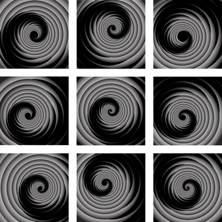 Spiral eddy movement. Abstract backdrops set. Vector art.