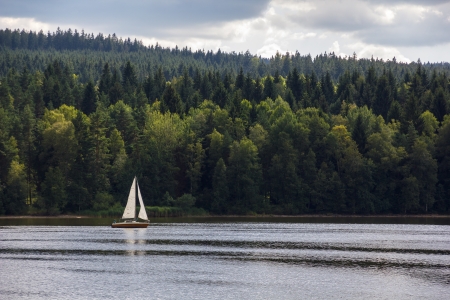Sailboat on Lipno lake, Czech Republic  の写真素材