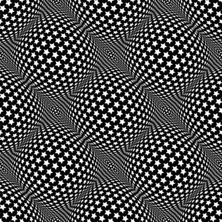 Seamless twisting checked stars pattern. 3D optical illusion. Vector artのイラスト素材