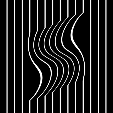 Striped wavy and straight lines on black backgroundのイラスト素材