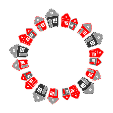 Circular frame of simple houses for real estate concept or architectural emblem.のイラスト素材