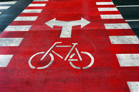 Bicycle lane sign on street road.の写真素材