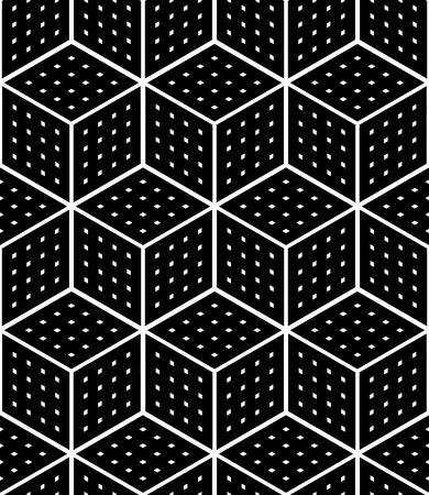 Seamless op art geometric pattern. 3D illusion. Black isometric background and texture. Vector art.のイラスト素材