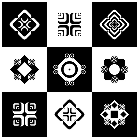 Design elements set. Abstract decorative black and white icons. Vector art.のイラスト素材