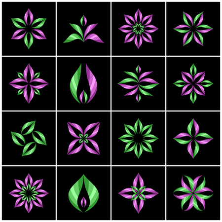 Floral icons. Design elements set. Symbolic flowers and leaves. Vector art.のイラスト素材