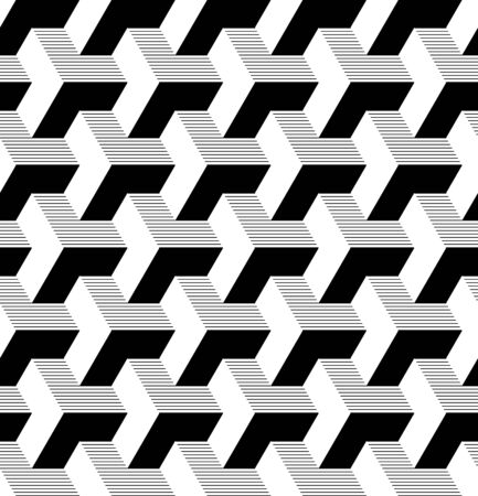 Seamless geometric isometric pattern. 3D illusion. Abstract textured black and white background. Vector art.のイラスト素材