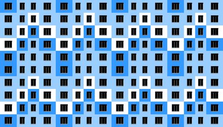 Seamless architectural pattern. Windows and wall of modern apartment house. Abstract facade. Vector illustration.のイラスト素材