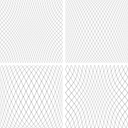 3D net textures set. Abstract convex and concave backdrops set. Vector art.のイラスト素材
