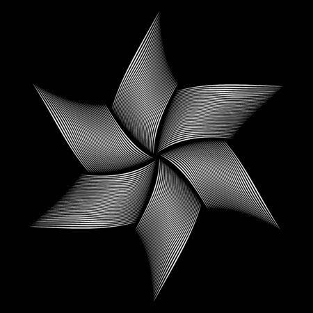Design element in star shape. Rotation torsion movement. 3D illusion. Striped lines texture. Vector art.のイラスト素材