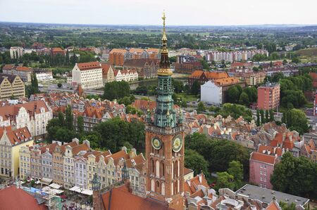 Cityscape of Gdansk, Poland. Panoramic aerial view.