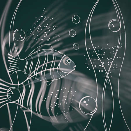 Underwater scene with fish and  bubbles at seabed.の写真素材