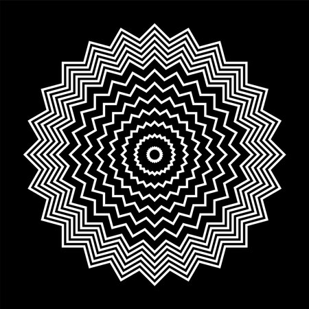 Abstract white circle zig zag lines pattern on black background. Vector art.のイラスト素材