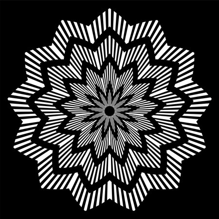 Abstract geometric striped white circle pattern on black background. Vector art.のイラスト素材