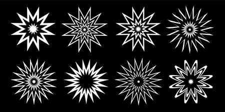 Abstract decorative white design elements in star shape on black background. Vector art.のイラスト素材