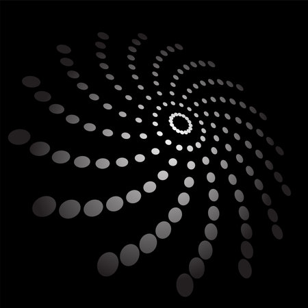Abstract circular rotation circle dots pattern on black background. Vector art.のイラスト素材