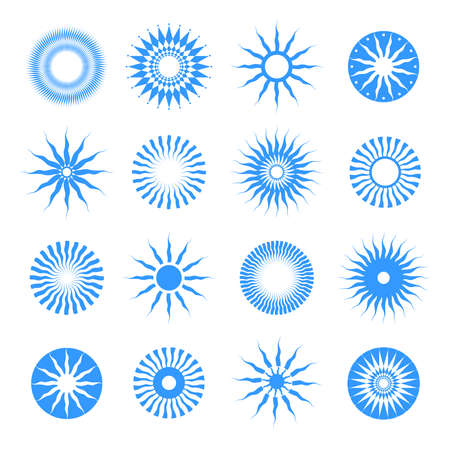 Abstract Decorative Blue Sun Icons. Elements for Design. Vector Art.のイラスト素材