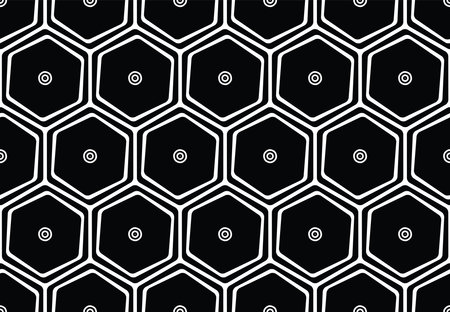 Abstract Seamless Geometric Black and White Hexagons Pattern. Vector Art.