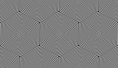 Abstract Seamless Geometric Op Art Black and White Hexagons Pattern. Vector Illustration.のイラスト素材