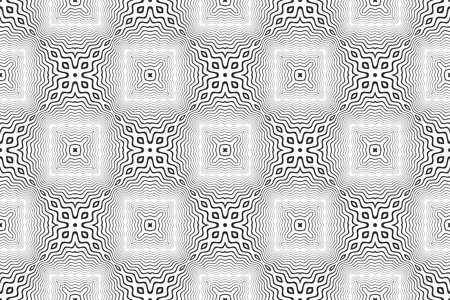 Decorative Seamless Geometric Checked Pattern with Wavy Lines Texture. Vector Art.のイラスト素材