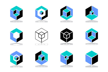 Set of Cubic Shape Icons. Geometric Design Elements. 3D optical Illusion. Vector art.のイラスト素材
