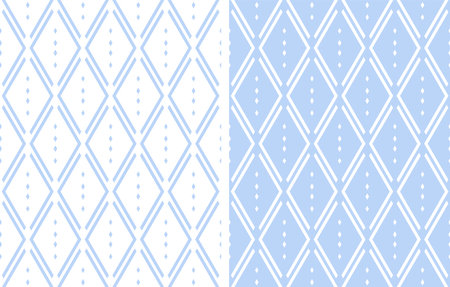 Set of Seamless Blue Diamonds and Dots Patterns. Geometric Textures. Vector Art.のイラスト素材