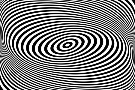 Twisting Whirl Motion and 3D Illusion in Abstract Op Art Striped Lines Pattern. Vector Illustration.のイラスト素材