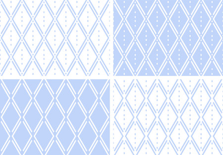 Set of Blue Seamless Geometric Diamonds Patterns. Vector Art.のイラスト素材
