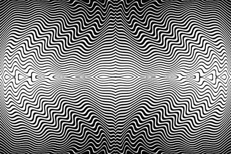 Wavy Lines Symmetrical Pattern. Abstract Black and White Striped Texture. Vector Art.のイラスト素材