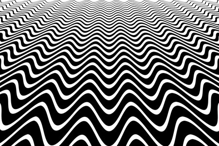 Wavy Lines Halftone Pattern in Diminishing Perspective View. Abstract Black and White Textured Background. Vector Art.のイラスト素材
