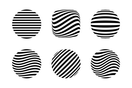 Abstract Striped Icons. Set of Circle and Square Design Elements. Vector Art.のイラスト素材