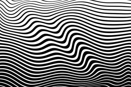 Wavy Lines Pattern with 3D Illusion and Twisting Motion Effect. Abstract Black and White Texture. Vector Art.のイラスト素材