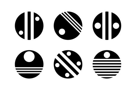 Set of Abstract Geometric Circle Black and White Design Elements with Holes and Stripes. Vector Art.のイラスト素材