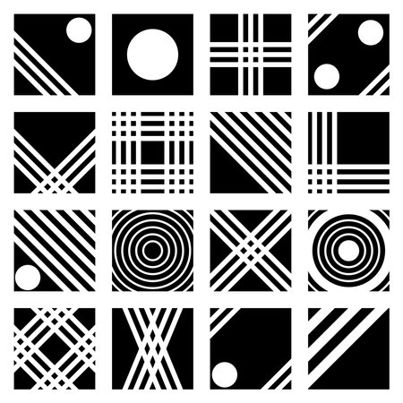 Set of Abstract Geometric Square Black and White Design Elements. Vector Art.のイラスト素材