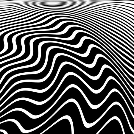 Wavy Lines Pattern with 3D Illusion and Twisting Motion Effect. Abstract Black and White Texture. Vector Art.のイラスト素材