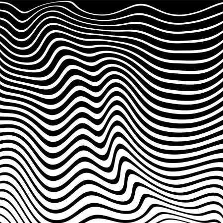 Wavy Lines Pattern with 3D Illusion and Twisting Motion Effect. Abstract Black and White Texture. Vector Art.のイラスト素材