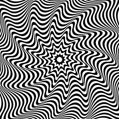 Rotation Whirl Motion and 3D Illusion in Abstract Op Art Wavy Lines Pattern. Vector Illustration.のイラスト素材