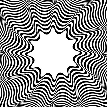 Rotation Whirl Motion and 3D Illusion in Abstract Op Art Wavy Lines Pattern. Vector Illustration.のイラスト素材