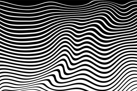 Wavy Lines Pattern with 3D Illusion and Twisting Motion Effect. Abstract Black and White Texture. Vector Art.のイラスト素材