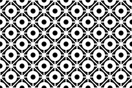 Seamless Diagonal Geometric Circles and Squares Black and White Pattern. Vector Art.のイラスト素材