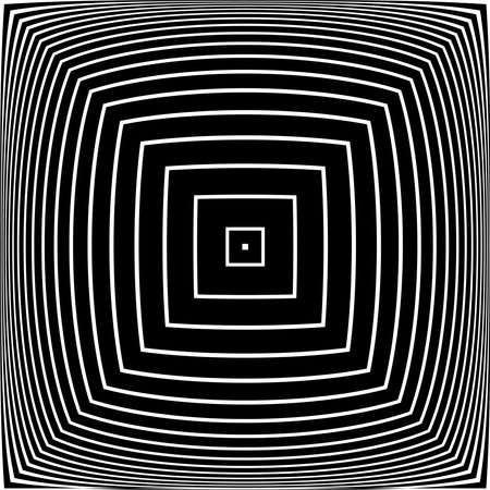 Abstract Geometric Square Lines Op Art Design with 3D Illusion Effect. Black and White Textured Background. Vector Illustration.のイラスト素材