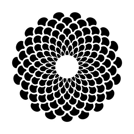 Abstract Decorative Radial Circle Black and White Pattern in Rosette Shape. Vector Art.のイラスト素材