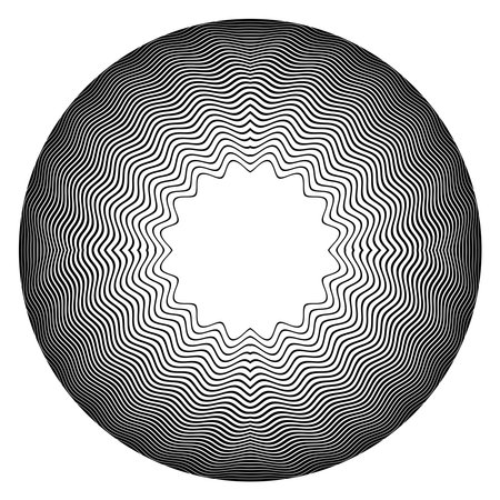 Abstract Circle Radial Wavy Lines Pattern in Spherical Shape with 3D Illusion Effect. Vector Art.のイラスト素材