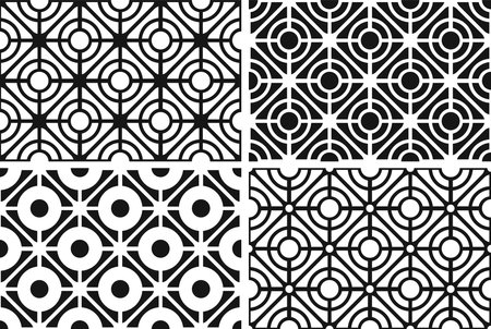 Set of Seamless Geometric Checked Black and White Patterns. Vector Art.のイラスト素材