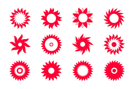 Set of Circle Rotation Elements for Logo Design. Abstract Red Icons. Vector Art.のイラスト素材