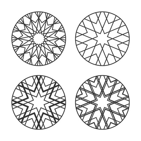 Set of Abstract Decorative Radial Circle Patterns. Vector Art.のイラスト素材