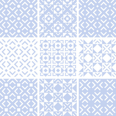 Set of Seamless Geometric Light Blue Patterns. Vector Art.のイラスト素材