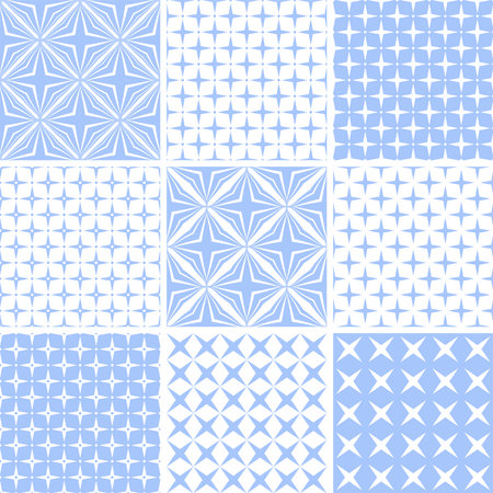 Set of Seamless Geometric Light Blue Patterns and Textures. Vector Art.のイラスト素材